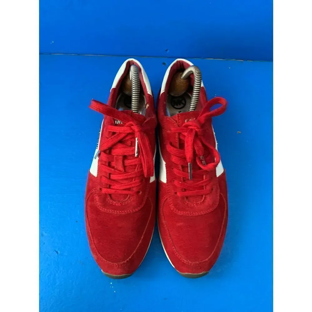 Michael Kors Allie Red Trainers Lace Up Suede Sneakers Size 8.5M - Picture 3 of 4